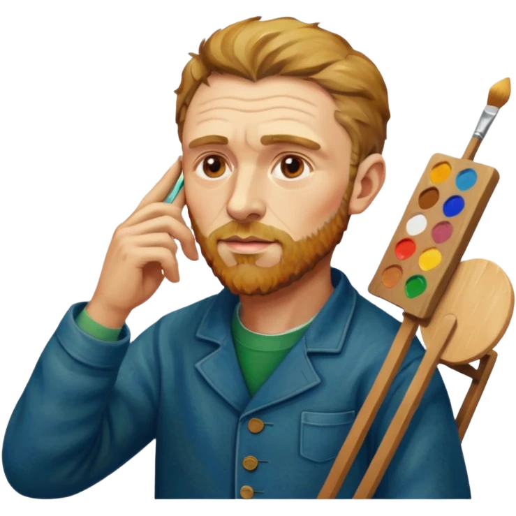 van gogh painting on a canvas while holding his ear emoji