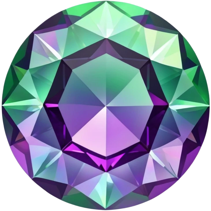 round cut alexandrite gemstone showing color shift from green to purple with holographic iridescent shine emoji