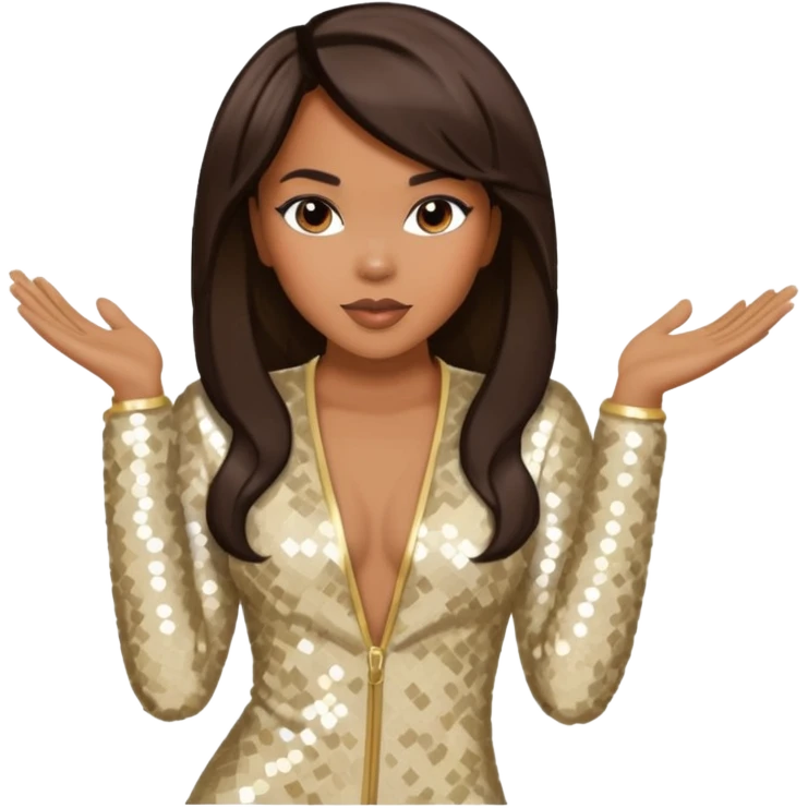 LeToya Luckett from Destiny's Child with long dark brown hair, cream sequin outfit emoji