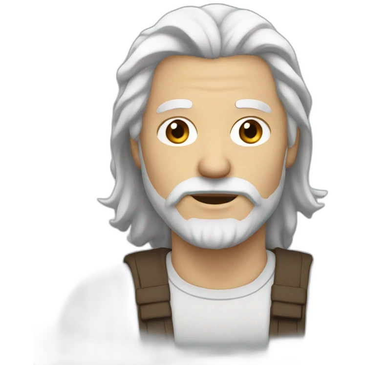 Man brown beard, long white hair emoji