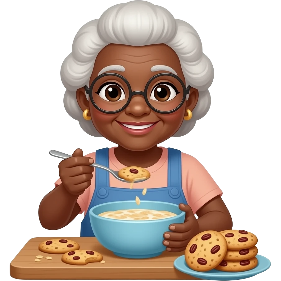 Black grandma making oatmeal raisin cookies emoji