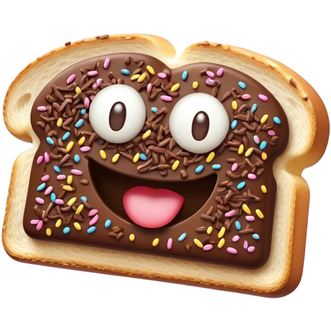 Cinematic Realistic Hagelslag Treat Emoji, depicted as crunchy chocolate sprinkles on buttered bread rendered with vivid textures and playful, inviting lighting. emoji