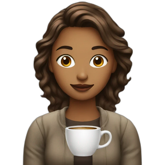 a young woman designer with coffee emoji