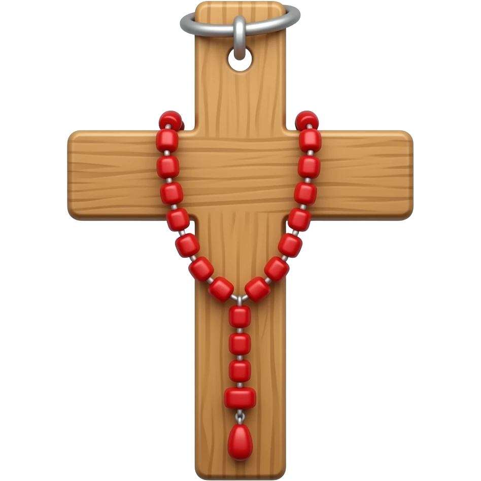 Cruz sagrada vermelha com rosário vermelho emoji