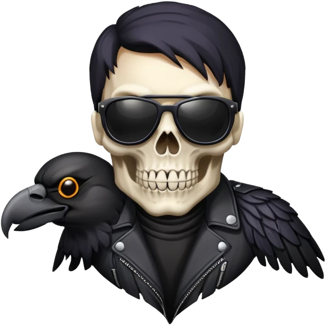 Skull Biker wearing sunglasses holding a raven emoji