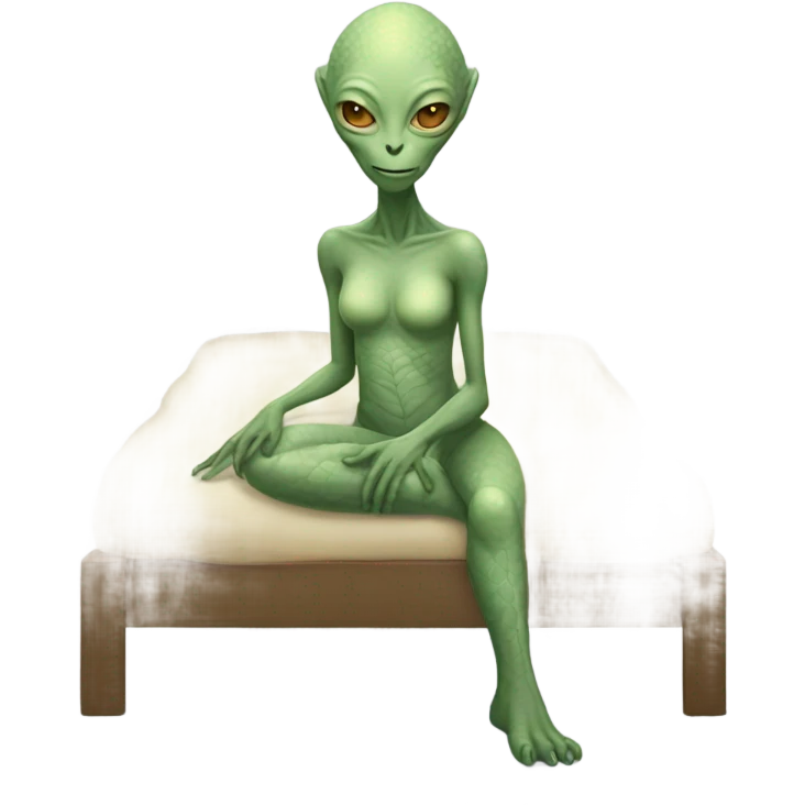 a Reptilian alien woman, full body, sleeping emoji