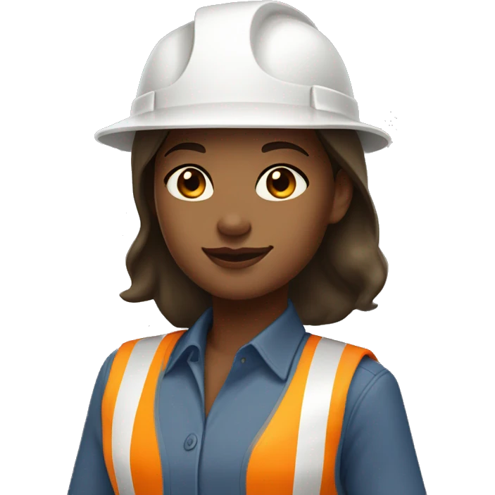 Light Brown girl with white construction hat wearing construction uniform headshot with dark brown hair emoji