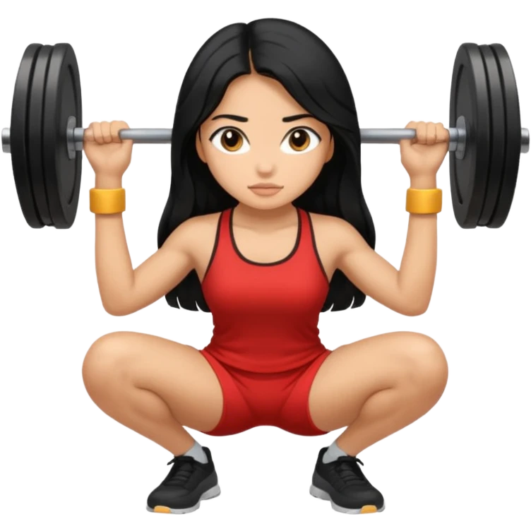 Larina girl with long black hair squatting weight emoji