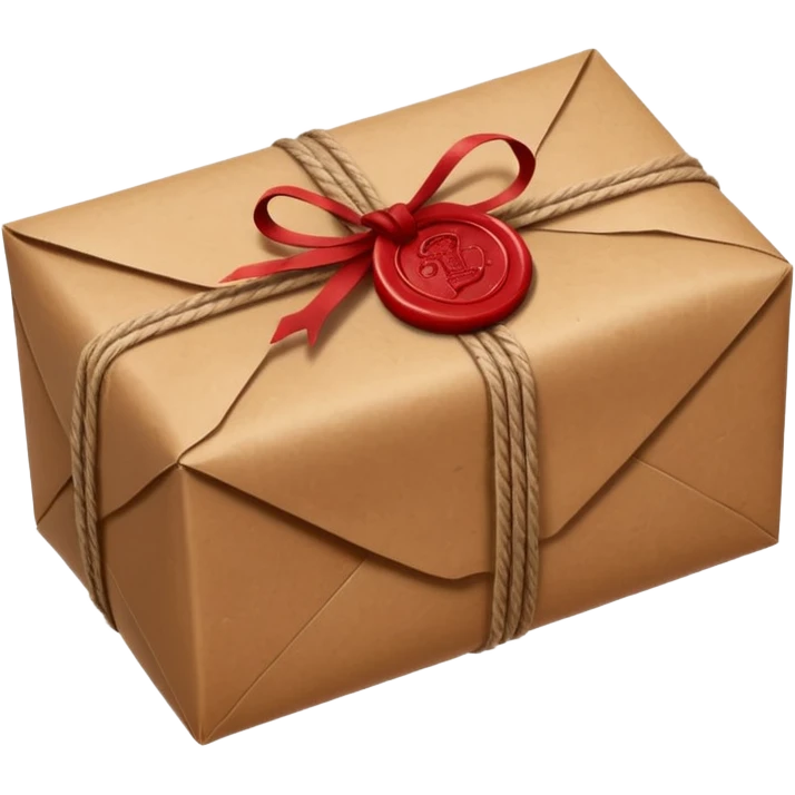vintage brown paper wrapped parcel with wax seal emoji