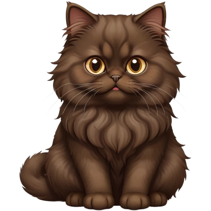 cinematic-[dark brown persian cat]-realistic-full-body-sitting-emoji,-tail-curled-playfully-around-its-paws,-head-tilted-dramatically,-fluffy-[dark brown]-fur,-simplified-yet-realistic-focused-features,-highly-detailed,-glowing-with-an-almost-sarcastic-glow emoji