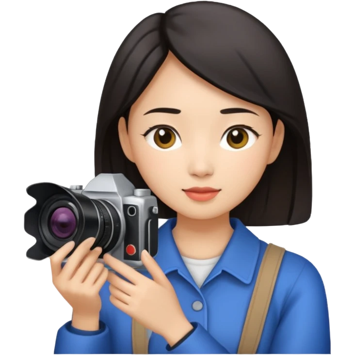 woman cameraman hold a camera, young asian skin emoji