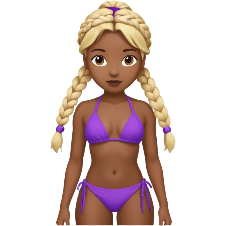 Emojis de uma menina negra de cabelo trancado loiro nago, biquíni roxo emoji