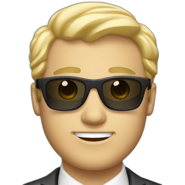 white guy in suit with blonde hair and sunglasses emoji