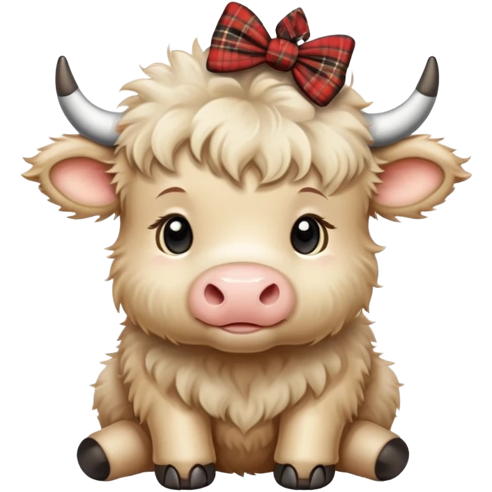 Beige fluffy baby scottish cow with a small bow on head emoji