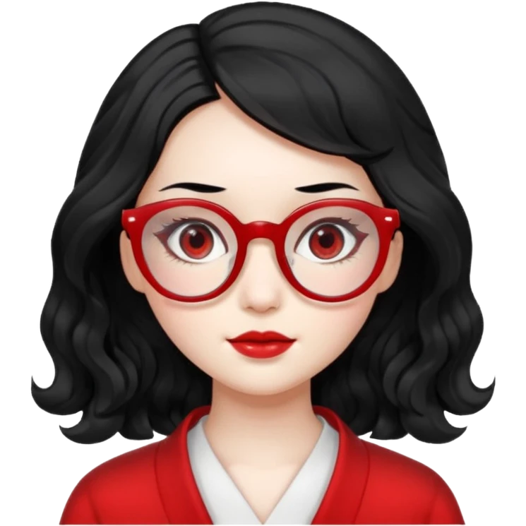 Beautiful girl,Black hair,wavy hair，long hair,Black eyes,Chinese peli rojo y lentes emoji