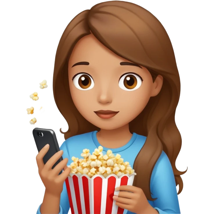 fille devant son téléphone mangeant du popcorn emoji