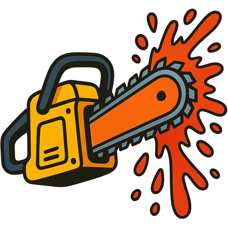 vibrant toon style chainsaw with dynamic blood splatter emoji