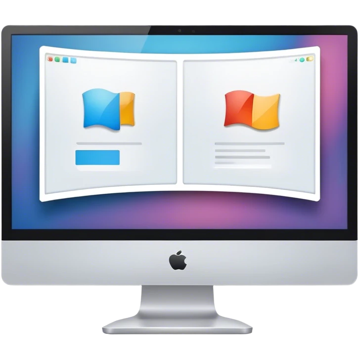 Create a professional emoji for UX/UI design. Show a curved monitor with 2 windows : one displaying white empty page, and the other showing the completed web interface. Use modern, professional colors. Do not include any emojis or smiley faces. Make the background transparent. emoji
