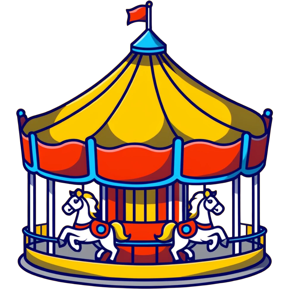 pastel pink and blue carousel at an amusement park emoji