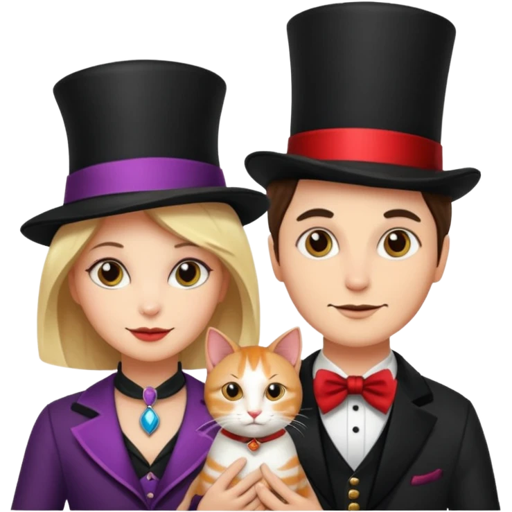 magician couple and their pet cat emoji