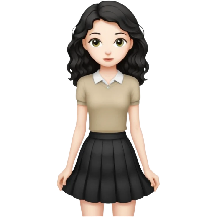 Fullbody  nude tall skinny   very beautiful white pale  girl very beautiful face very beautiful eyes wavy black  hair  , big boobs, big ass, sexy body, bending over, in a skirt with no panties, nude ass   emoji