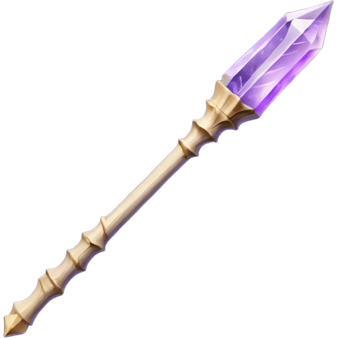 Wand with Heartwood of Silver Birch, 12.5 inches long, Medium flexibility, Tip Inlay: small amethyst hexagonal shard, Finish: whitewood core, giving the wand a soft, moonlit glow in dim light. emoji