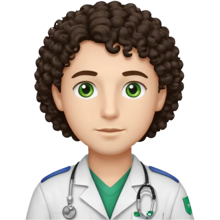 male dark brunette curly hair green eye vet emoji