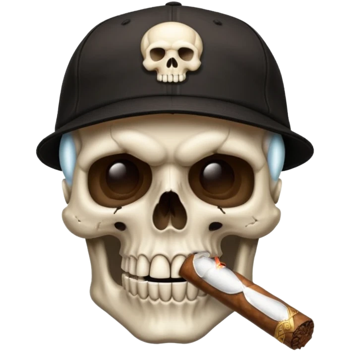 Skull head with a black baseball cap with a cigar in his mouth emoji