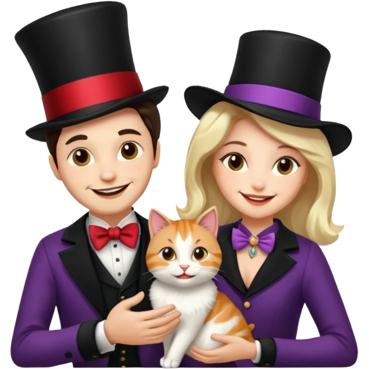 magician couple and their pet cat emoji