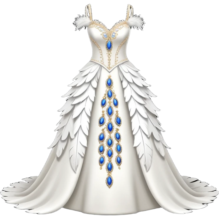 Hyper Realistic ornate Wedding dress displays  with feathers  emoji