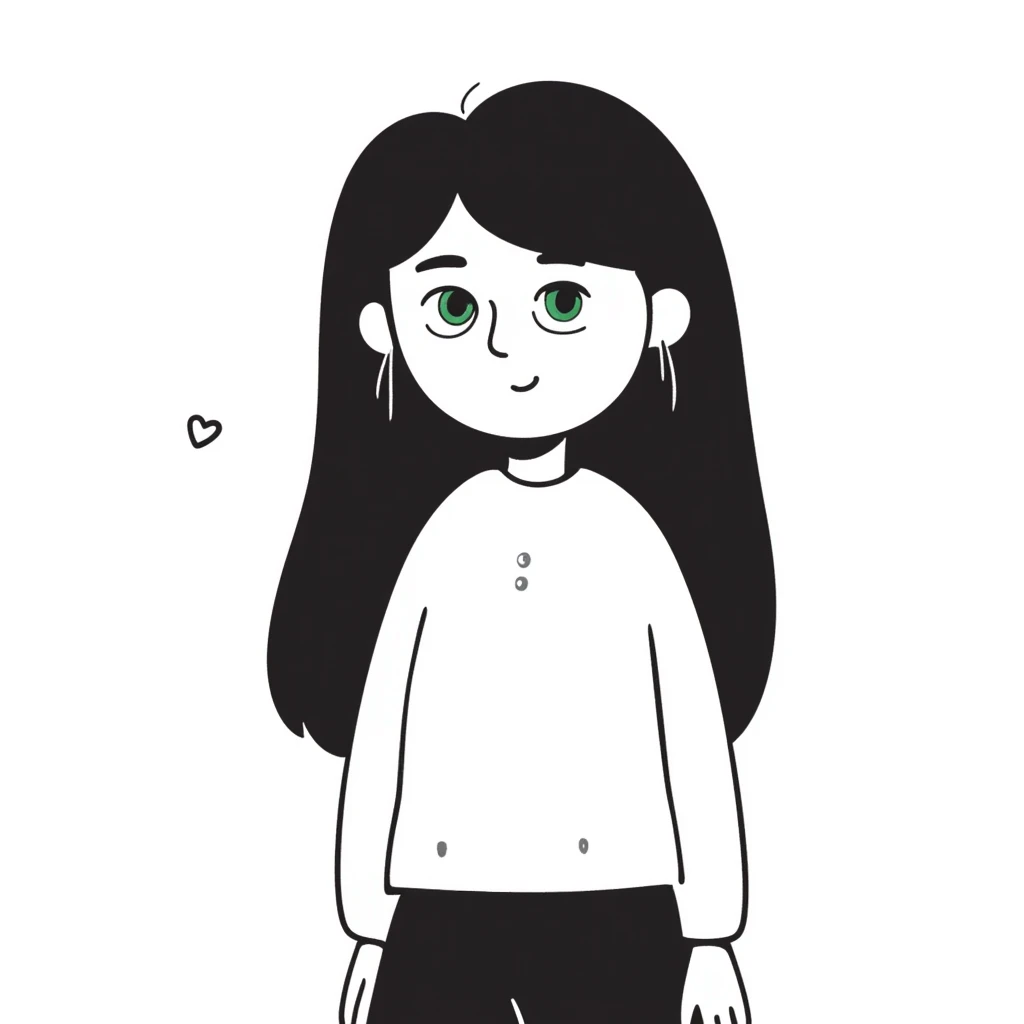 girl with long smooth hair, green eyes, earrings emoji