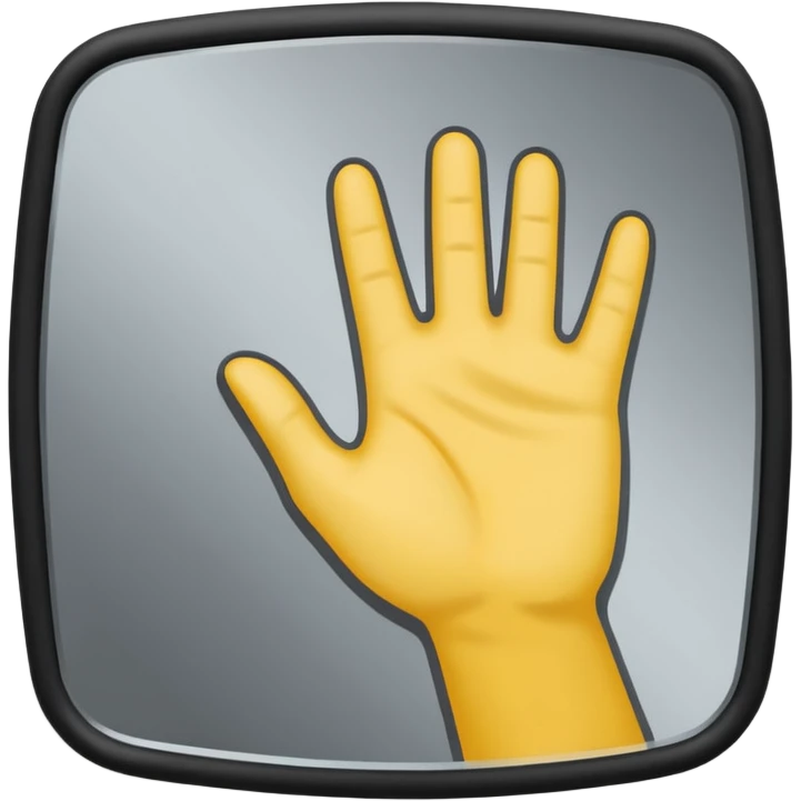 Minimalist emoji-style sticker of a mirror with a shadowy hand reaching out from within. Black and gray, flat icon, square format.

 emoji