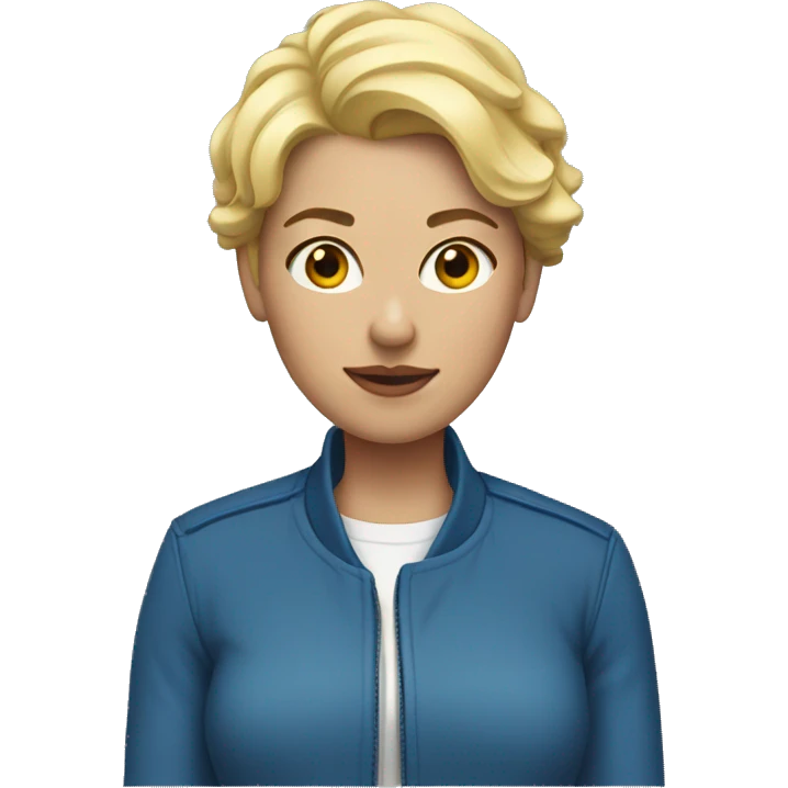 Woman with volumous short blonde hair and blue jacket emoji
