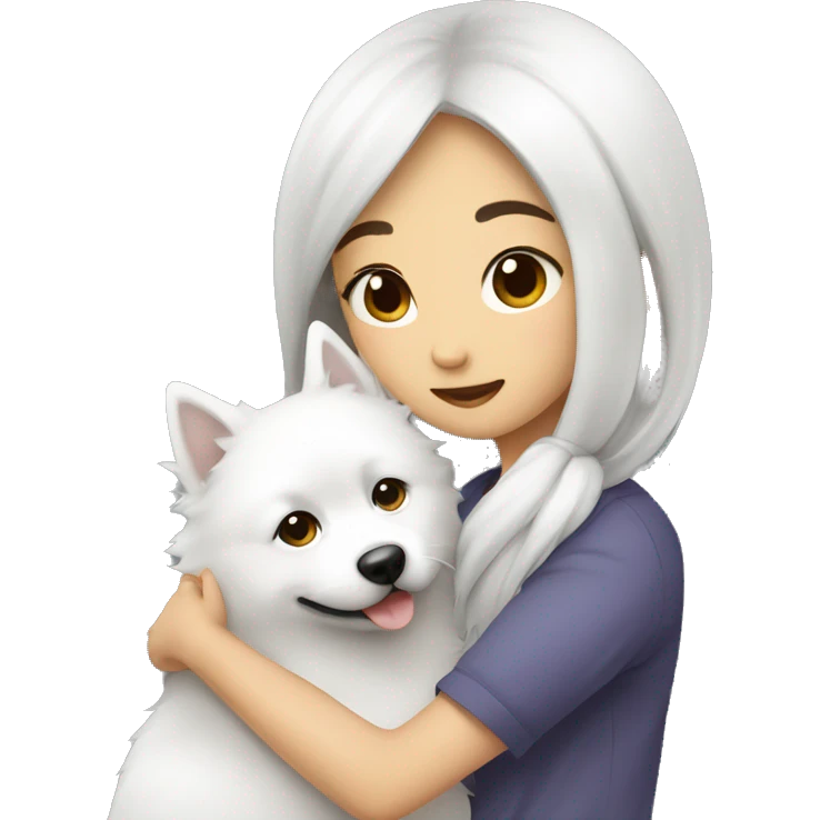 asian Girl Hug Japanese spitz emoji
