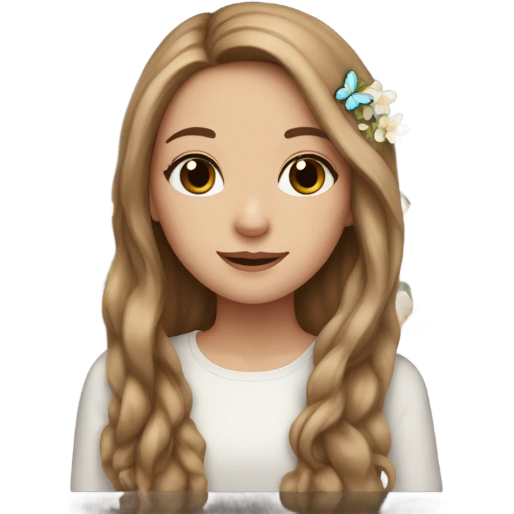 White girl with long brown hair flowers and butterflies  emoji