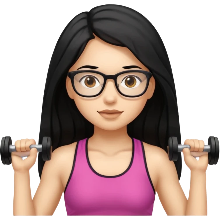 girl with long black hair, brown eyes, wearing glasses and working out in the gym emoji
