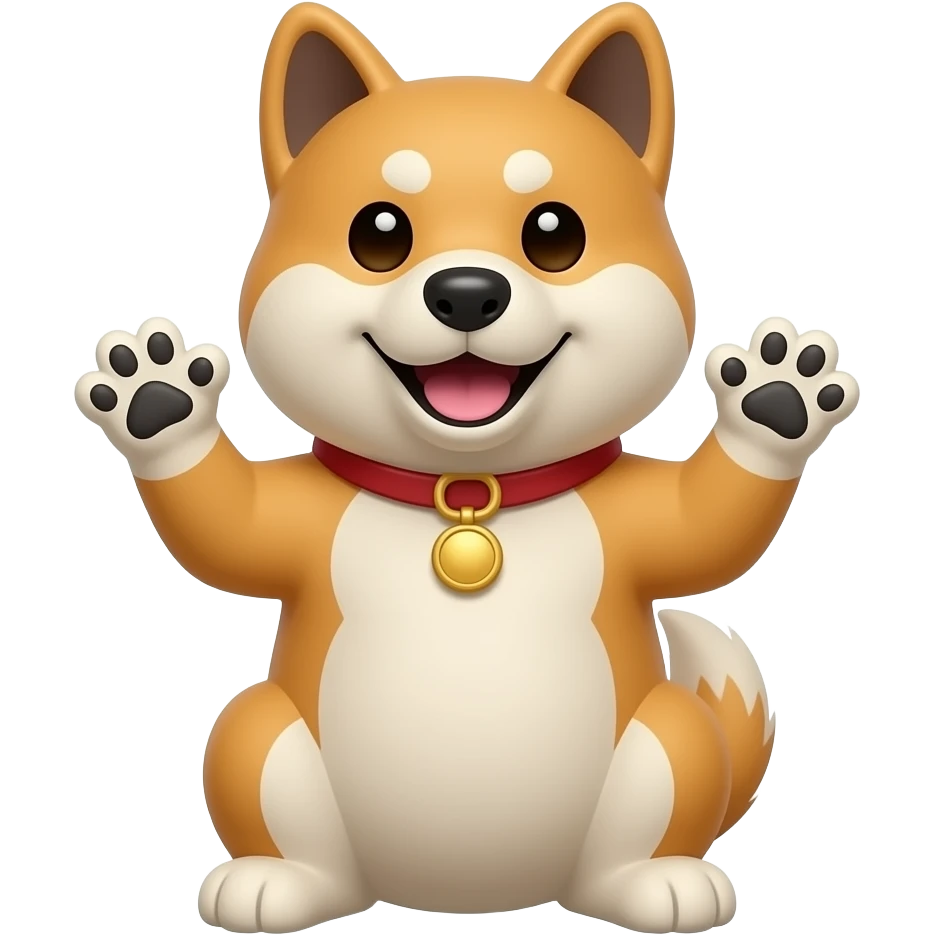 Hachiko dog in cute animation sitting down waving with 2 front  paws emoji