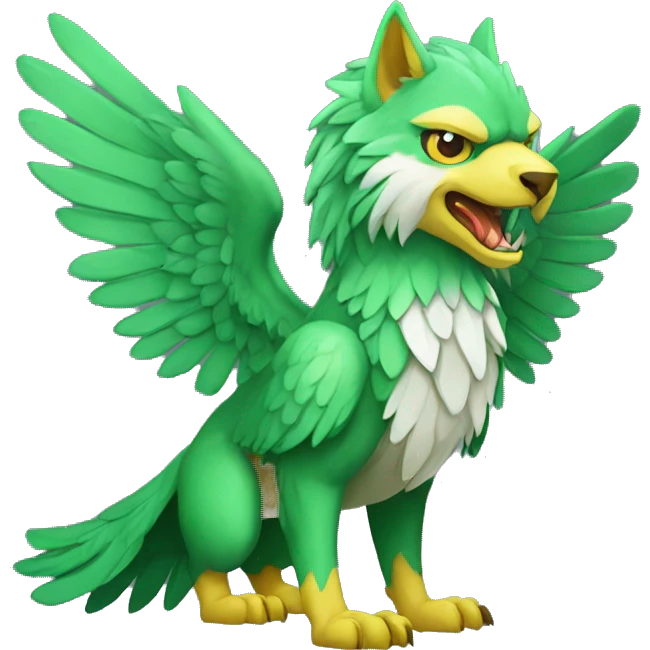 Full-body green gryphon with wolf-body with a beak for its mouth and wings emoji