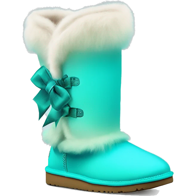 Realistic pair of tiffany blue to turquoise ombre fur Ugg boots with silk ribbon bows. emoji