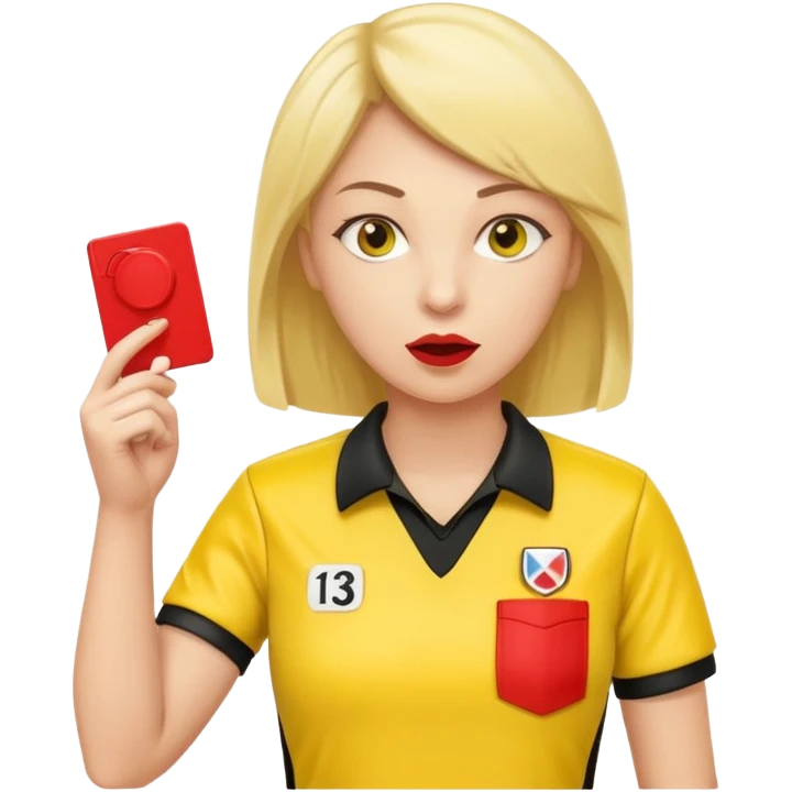 Female Referee – Confident Pose
 Wearing yellow referee shirt, blowing whistle while showing red card. emoji