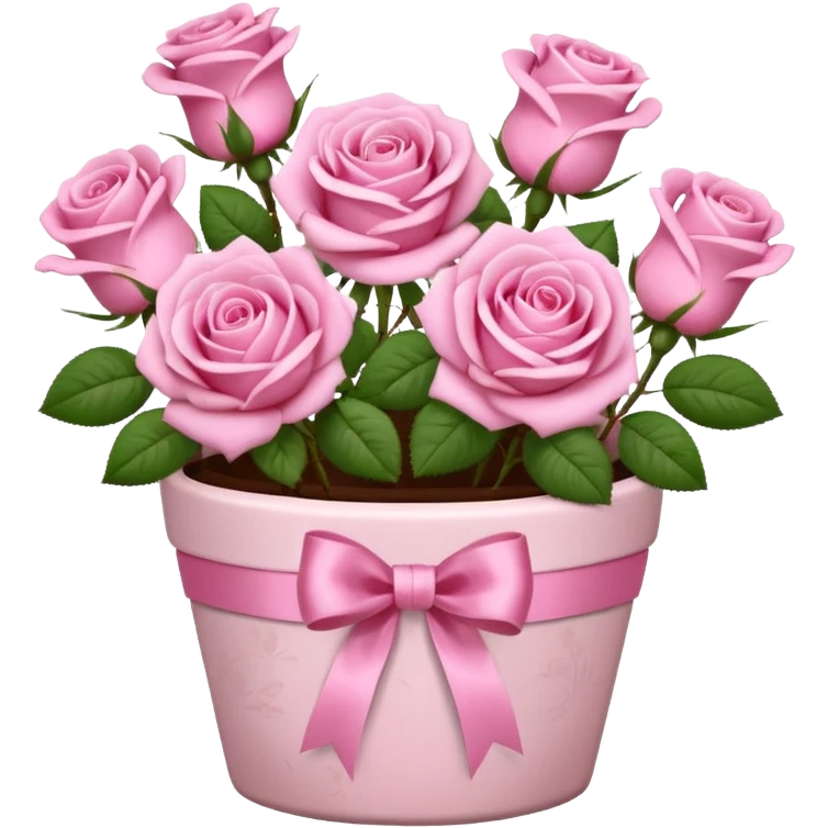 Flower pot with pink roses and ribbon emoji