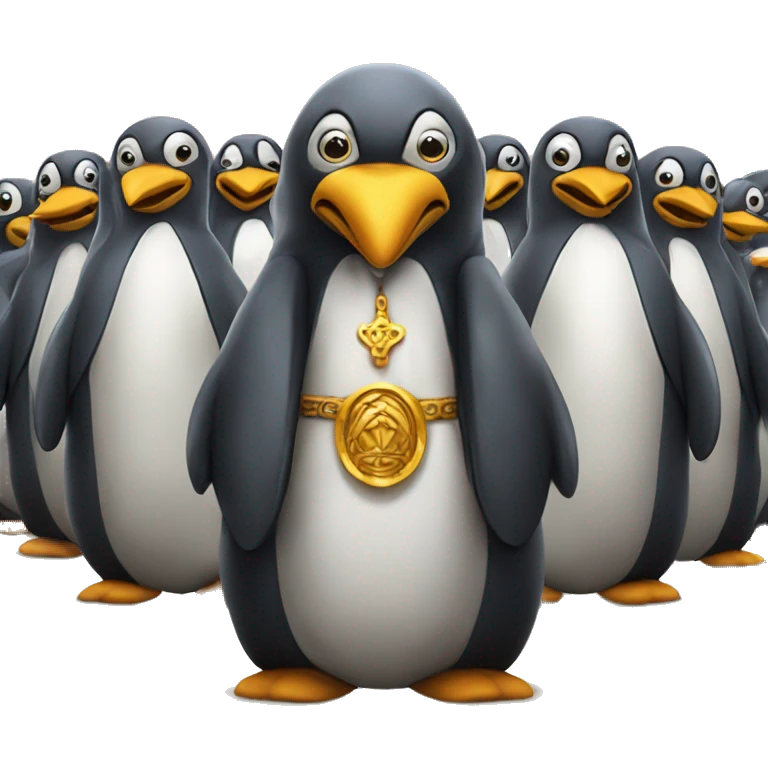 a penguin god leading his disciples  emoji