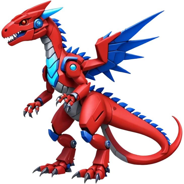 Cool Edgy Futuristic Red Digimon-Fakemon-Guilmon-Velociraptor-Dragon-Mecha full body emoji