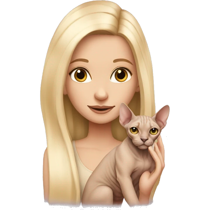Girl blonde long hair holding sphynx emoji