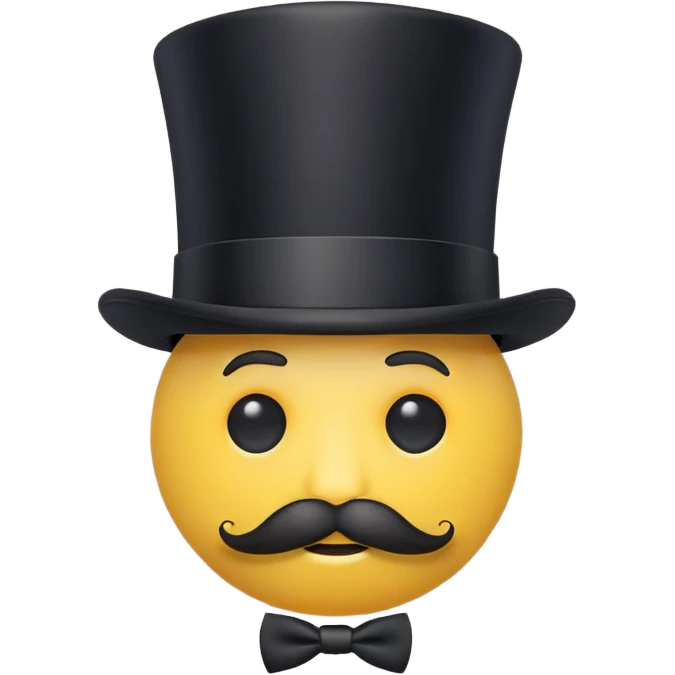 yellow circle face with a monocle and top hat and fake moustache that's 3d emoji