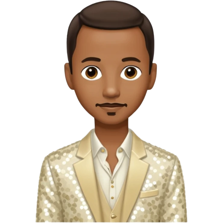 Tevin Campbell with dark brown hair, ivory sequin outfit emoji
