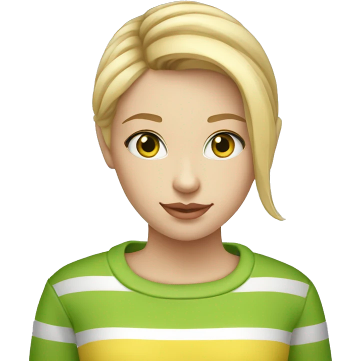 Striped white and yellow sweater on thin blond haired girl with green eyes and jeans emoji