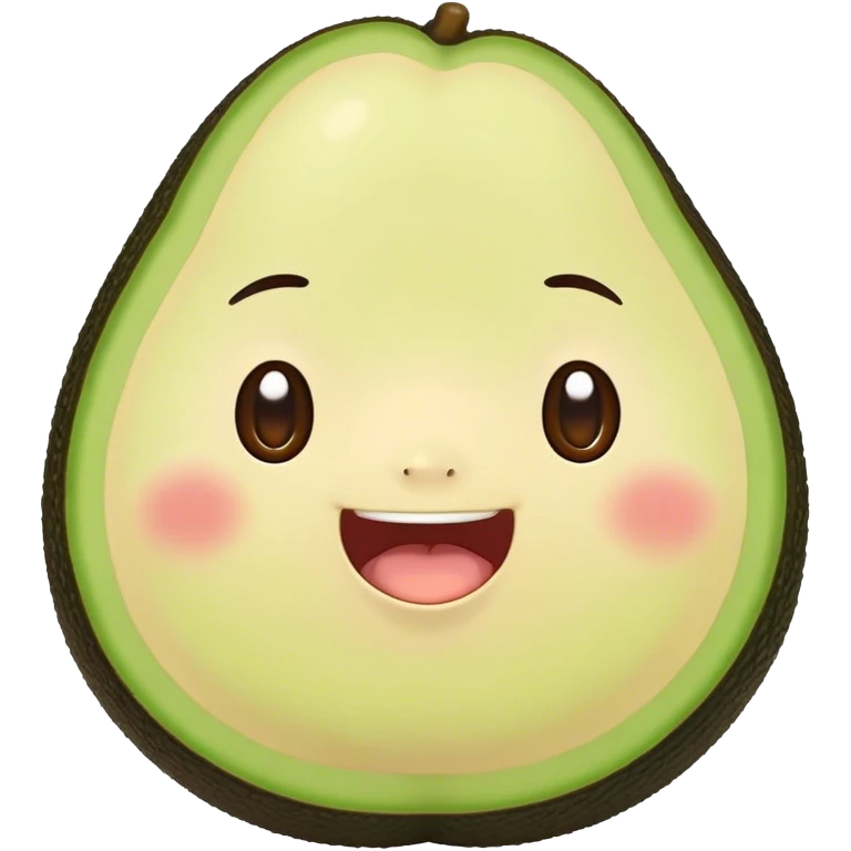 Cute Kawaii Avocado, round and cuddly, soft green with a tiny brown pit, blushing cheeks, a joyful smile, tiny arms outstretched, a warm and healthy glow! emoji