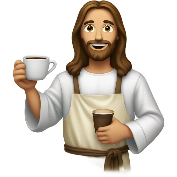Jesus Christ in apron holding coffee pot emoji