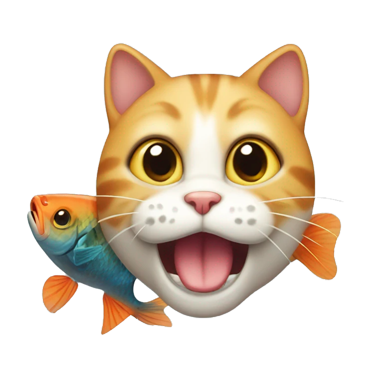 cute cat with fish in mouth emoji
